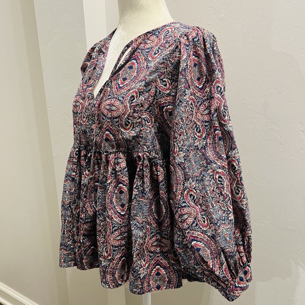 Banana Republic Women’s Petite S Paisley Peasant Peplum Blouse (A0128) - Picture 2 of 6